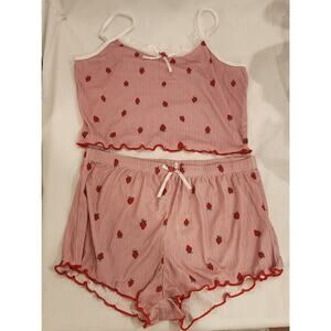 Strawberry Pajama Set Women’s XL Pink Sleeveless Top & Shorts NWT
